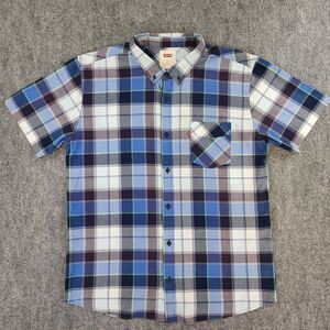 Levis Shirt Mens XL Blue Plaid Cameron Short Sleeve Button Up Riverside Hiking